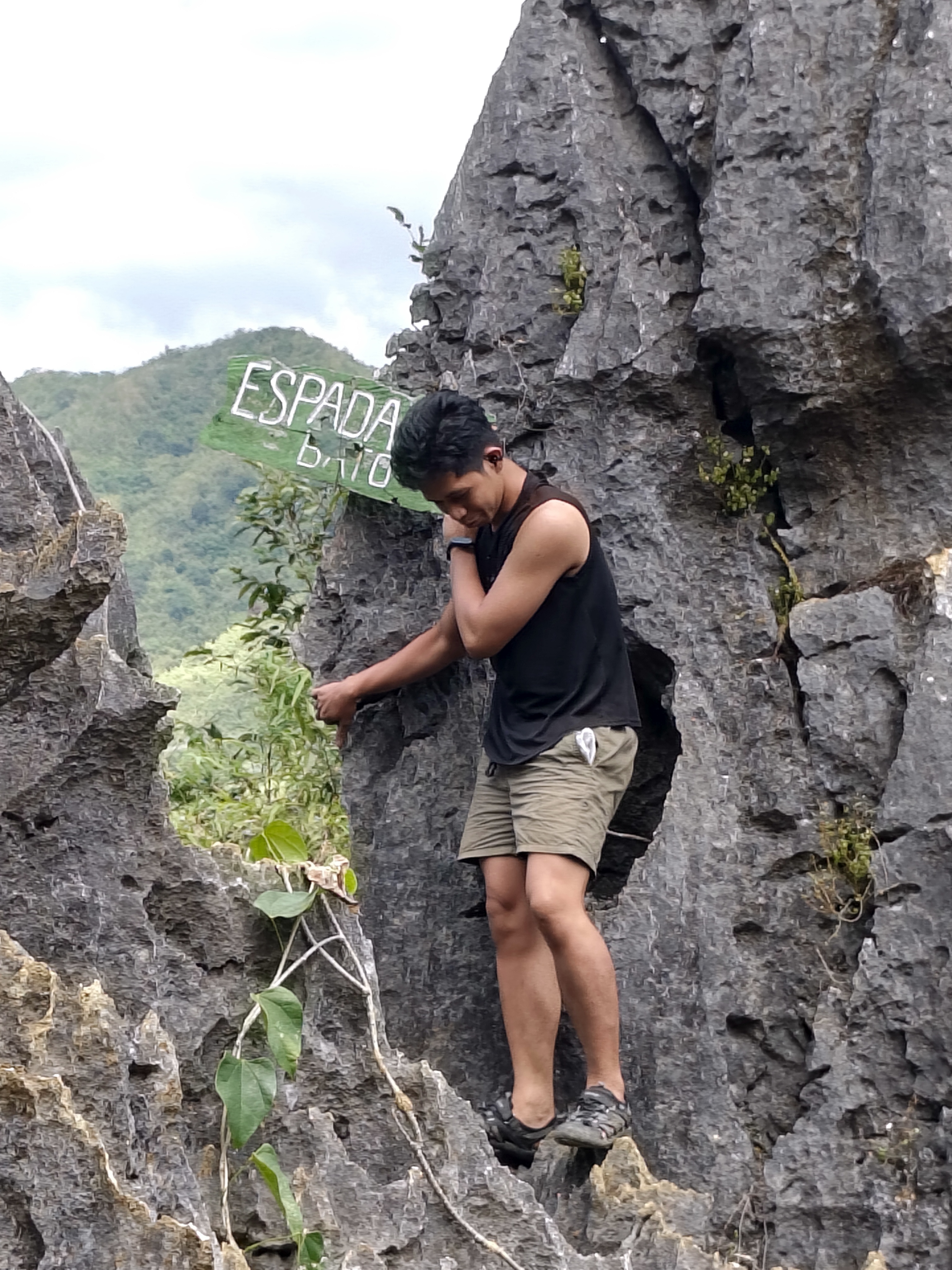 Outdoor adventure photo among rugged rock formations.