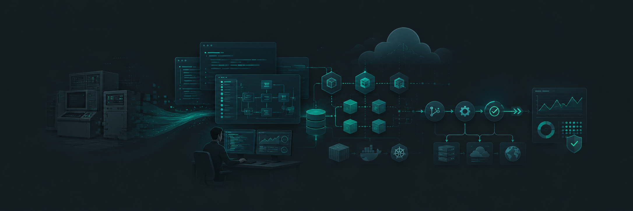 Placeholder for a custom editorial illustration representing full-stack development, legacy-system modernization, system design, and DevOps delivery work.