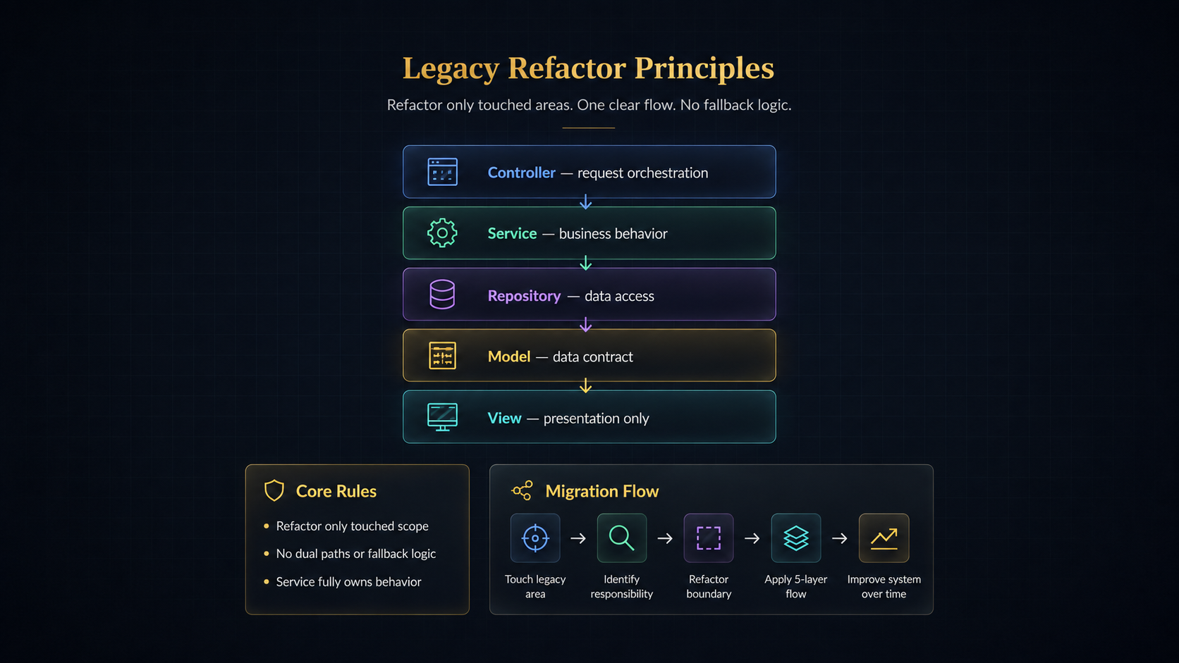 Incremental migration strategy diagram for GoPick (dark theme)